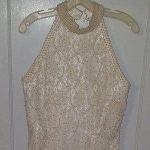 Ivory Long Lace, & Pearl Beaded Dress 12
